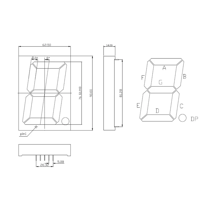 Blue color 1 digit 3 inch outdoor 7 segment led display