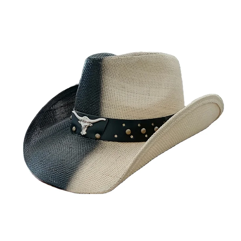 Men Straw Cowboy Hat Hard Shapable Brim Sombreros Texas Wide Western Cowboy Paper straw Hat For Men