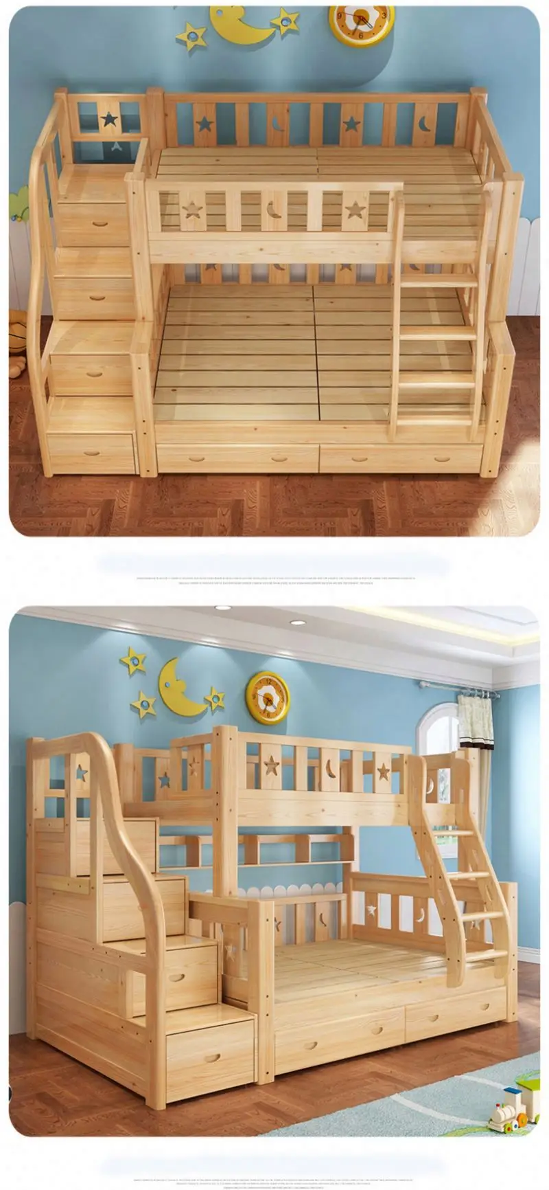 White Blue Pink Brown Kids Bunk Bed Solid Wooden Bedroom Furniture Folding Sofa Double Bed For  Children