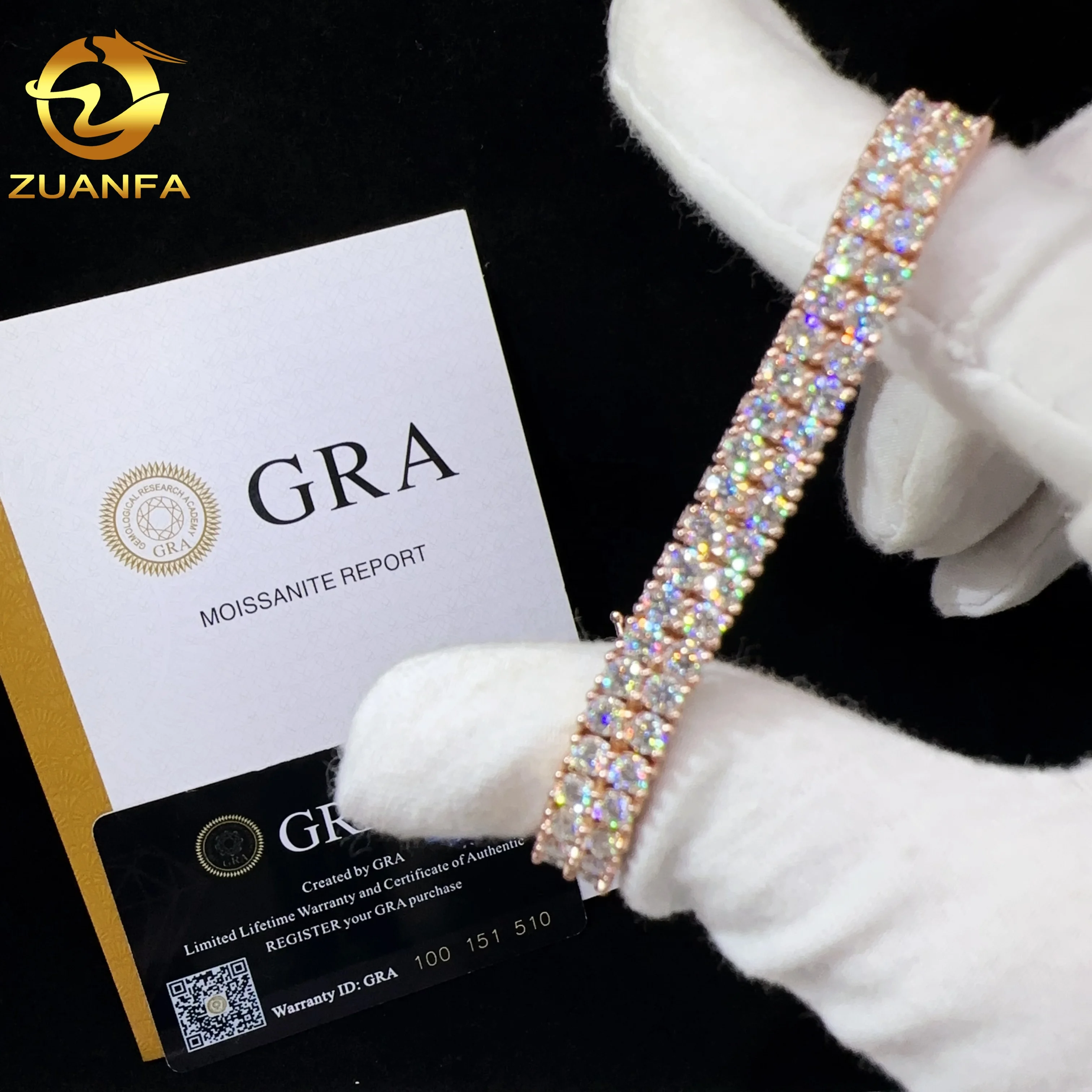 New design two rows diamond real gold plated bracelet sterling silver 925 vvs moissanite hip hop jewelry lab diamond tennis chai