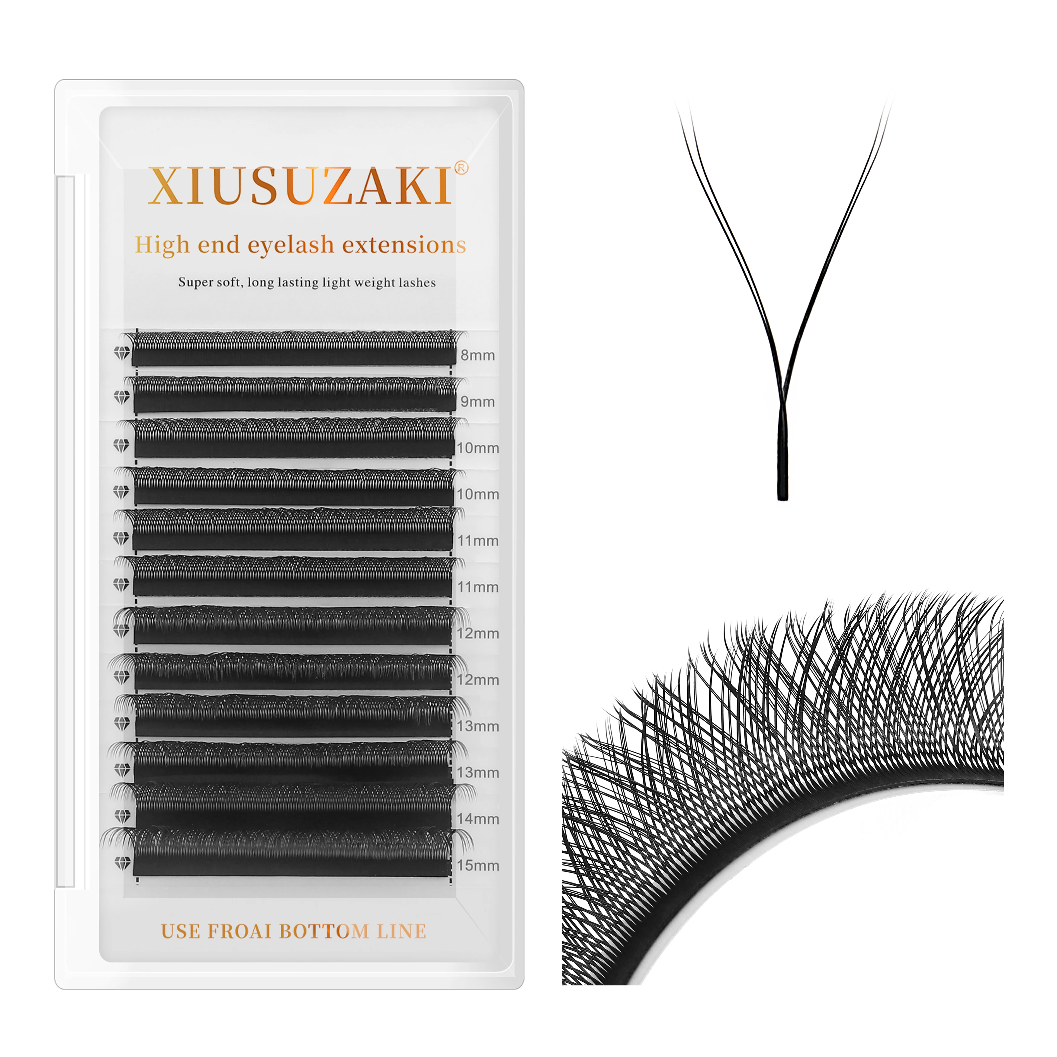 XIUSUZAKI Premade Fan Natural Individual Yy Lashes Trays 2D 3D 4D 5D 6D 7D 8D Y W Lashes Eyelashes Extensions