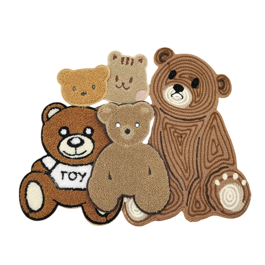 Wholesale Custom Factory Direct Cute Fluffy Bear Patch Chenille Animal DIY Teddy Bear Towel Custom Embroidered Patches