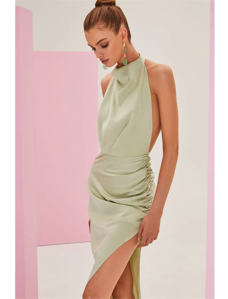 Custom Long Party Dress Long Wedding Guests Prom Dress Green Satin Bridesmaids Dress