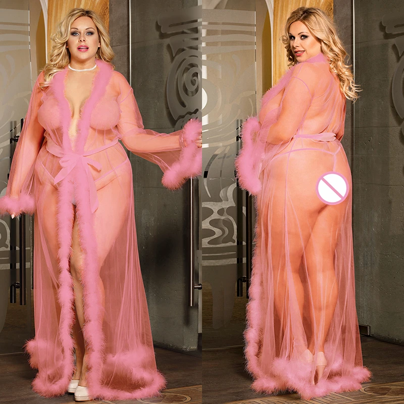 4 Color Plus Size Luxury Princesse Furry Fluffy Lingerie Fur Long Sexy Robe for Woman