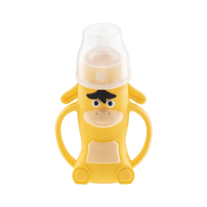 High borosilicate glass baby feeding bottle with cute Silicone coat  Wundrbus brand supply