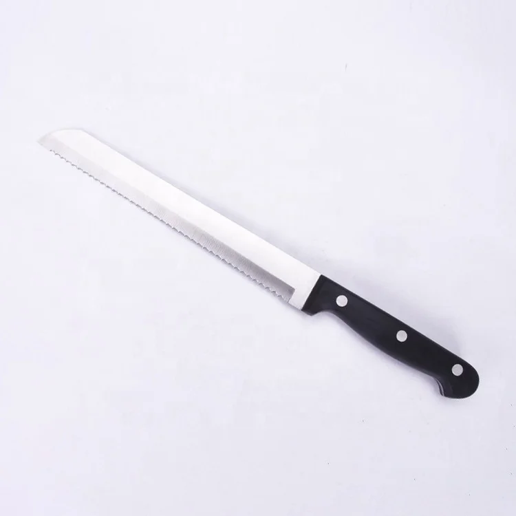 ABS or POM Handle with 3 Rivets Bread Knives Long Serrated Ham Slicer Carving Knife Stainless Steel Black or Customized 3000 Pcs