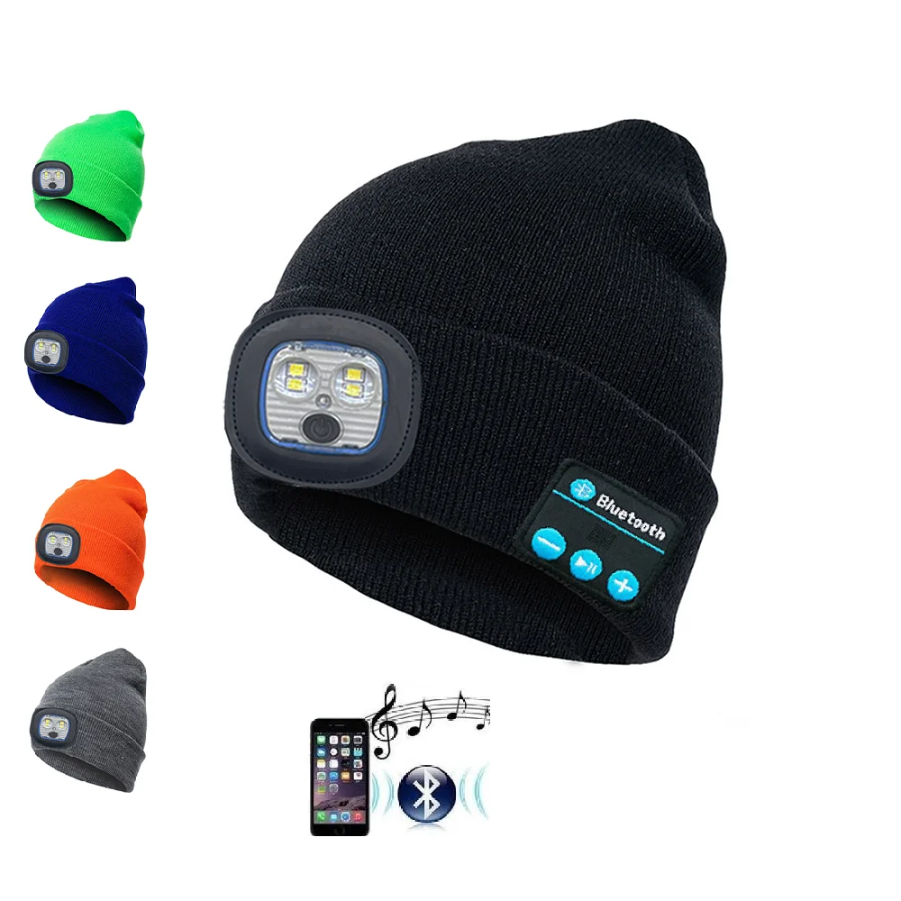 Bluetooth Beanie with LED Headlight Wireless Music Hat with Stereo Speakers 24 Hours Music Play Time Unisex For Outside Running