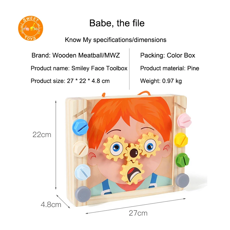 Wooden Nut Disassembly Screw Assembly Pretend Play Educational Repair Carpenter Tool Smiley Face toolkit Montessori toys