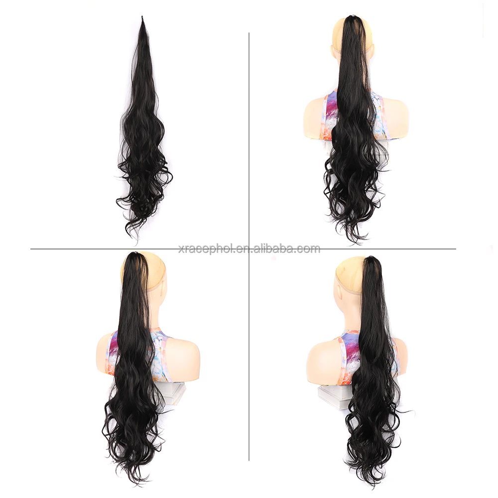 32Inch Highlight Blonde Flexible Wrap Around Ponytail Hair Extensions Long Curly Synthetic Ponytails Hairpieces for Women Girl
