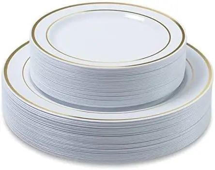 60 Pack Silver Rim 7.5inch and 10,25inch Plastic Plates with Gold Plastic Silverware Gold Plastic Cups silver dinnerware set