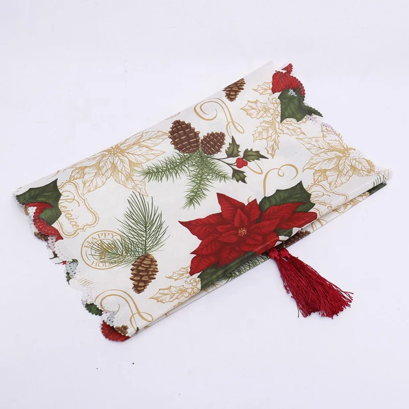 Polyester fabric printing Christmas table runner design macrame table runner for home decoration