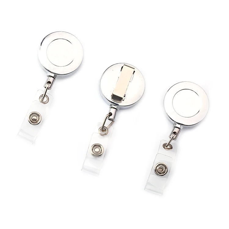 
New Arrival Retractable ID Card Badge Holders Pull Metal Silver Badge Reel Holder Lanyard Name Tag Belt 
