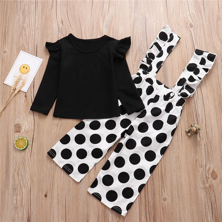 Hot Sale New Arrival kid girls Clothing black Top and Sling Pants 2pcs girls outfits