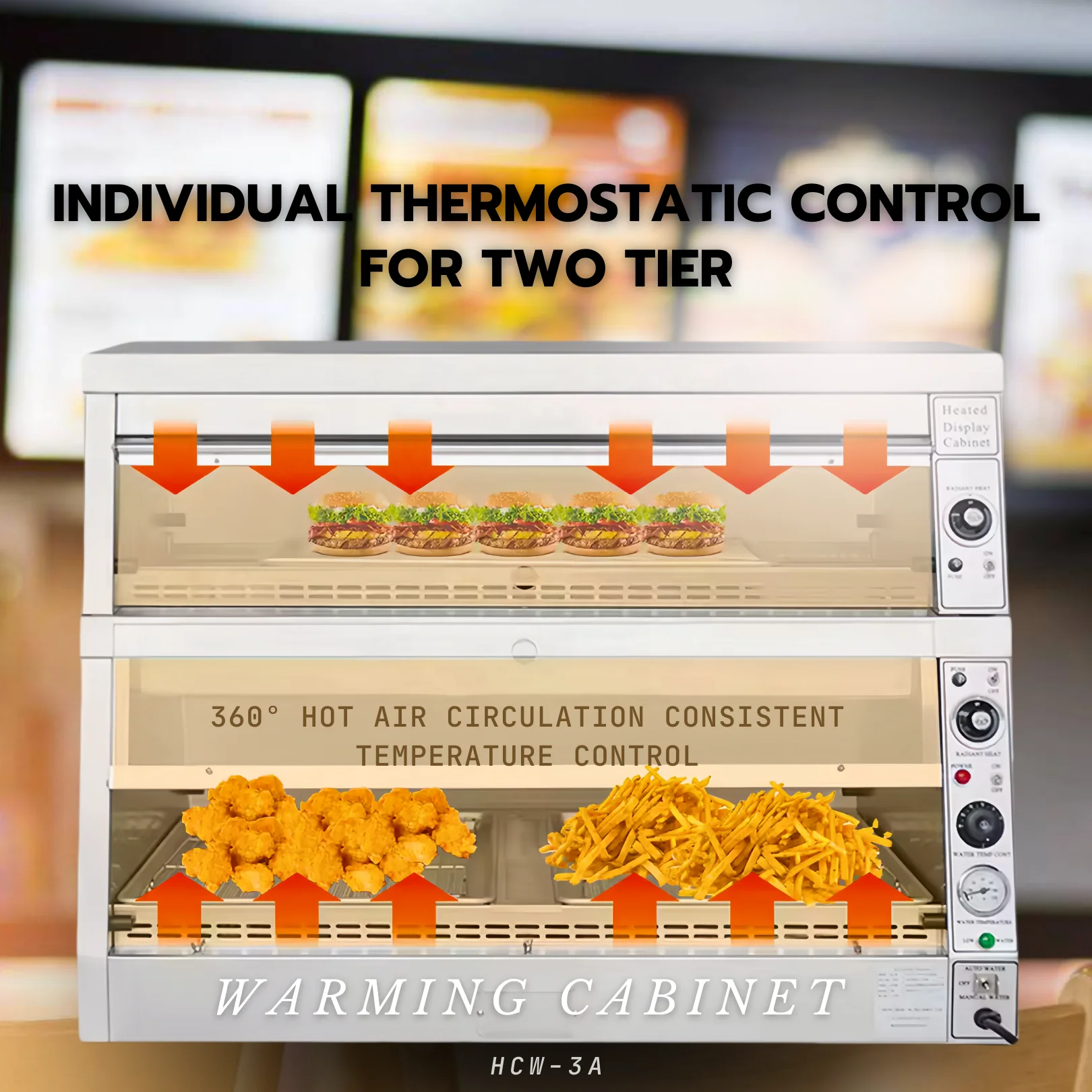 TENSHINE KFC Style Display Warmer Two Tier Auto Fill Water Stainless Steel for Broast Chicken and Food Display