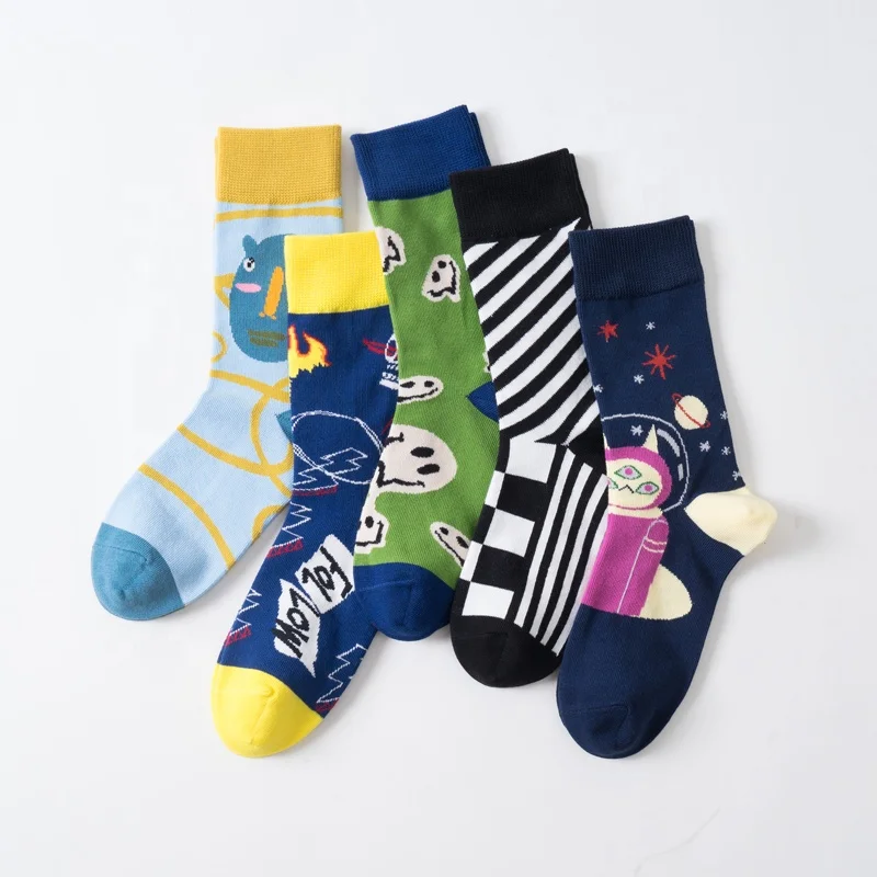 High Quality Colorful Novelty Mens Socks Custom Make Your Own Logo Cozy Cmax Design Happy Crew Cotton Socks Men