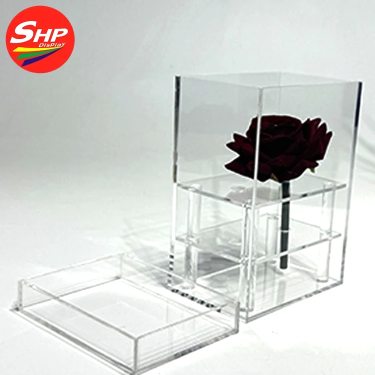 SHP Ultraviolet-Proof Wedding Everlasting Roses In Acrylic New Style Preserved Real Rose Forever In Acrylic  Gifts Box