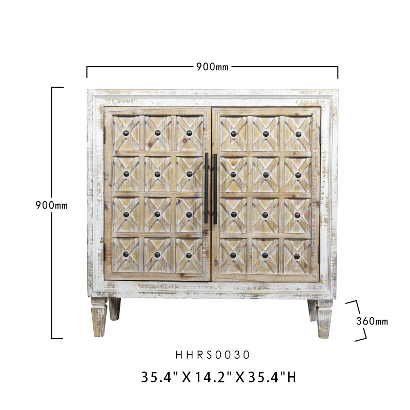 INNOVA Farmhouse Home Living Room Vintage Rustic Carved Wood Storage Cabinet Furniture