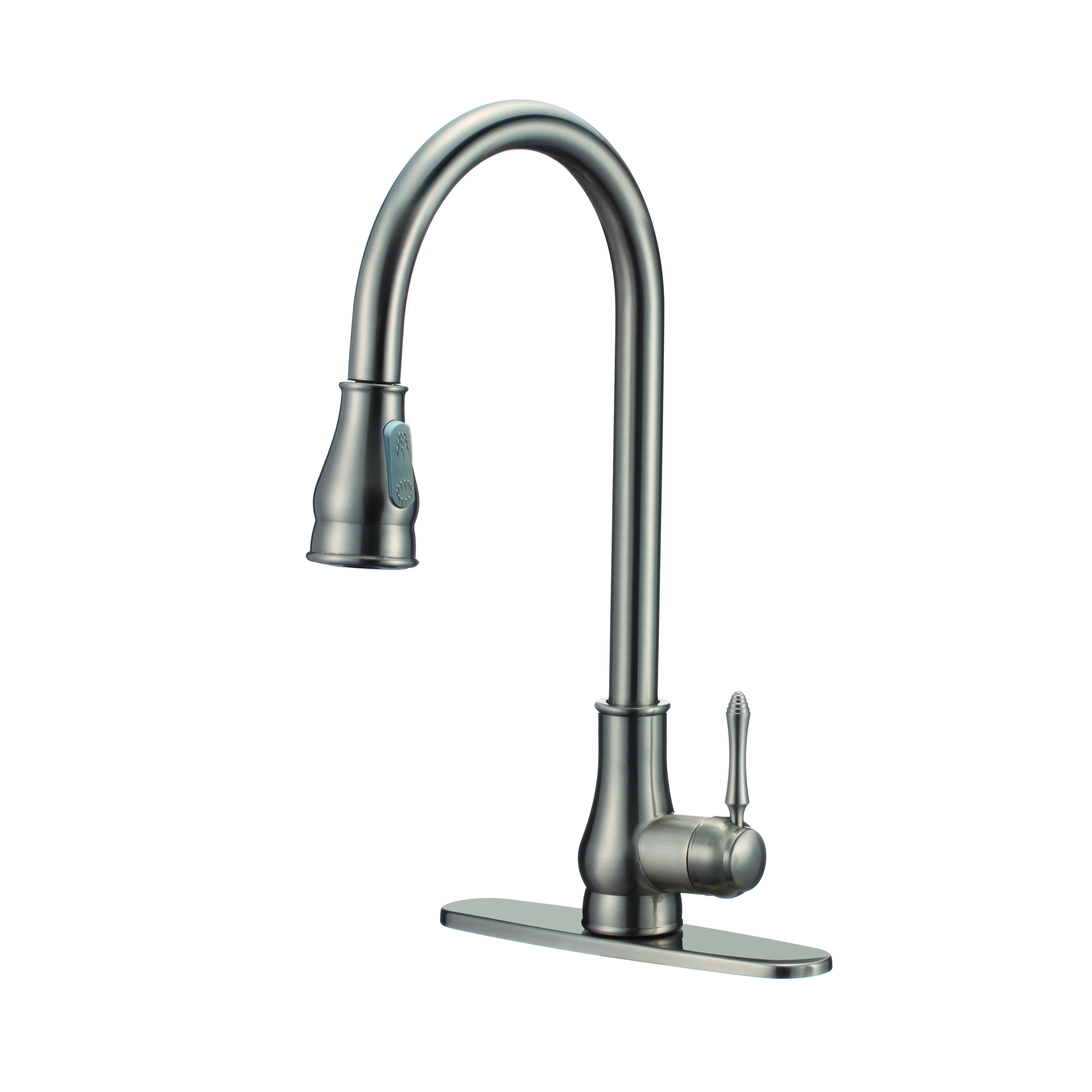 Watermark Tapware Long neck Single Handle Single Hole Brushed Nickle Pull Down Spring Kitchen Sink Faucet