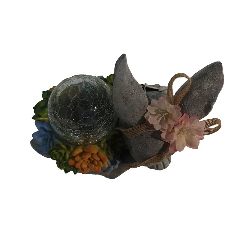 Garden Rabbit Statues Holding Magic Orb with Solar LED Lights outdoor Easter Decors for Patio Balcony Yard Ornament