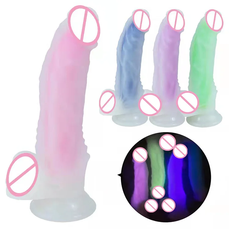 Glow In Dark Super Soft Lifelike Realistic Penis Fluorescent Luminous Crystal Double Layer Liquid Silicone Dildo Women Sex Toy