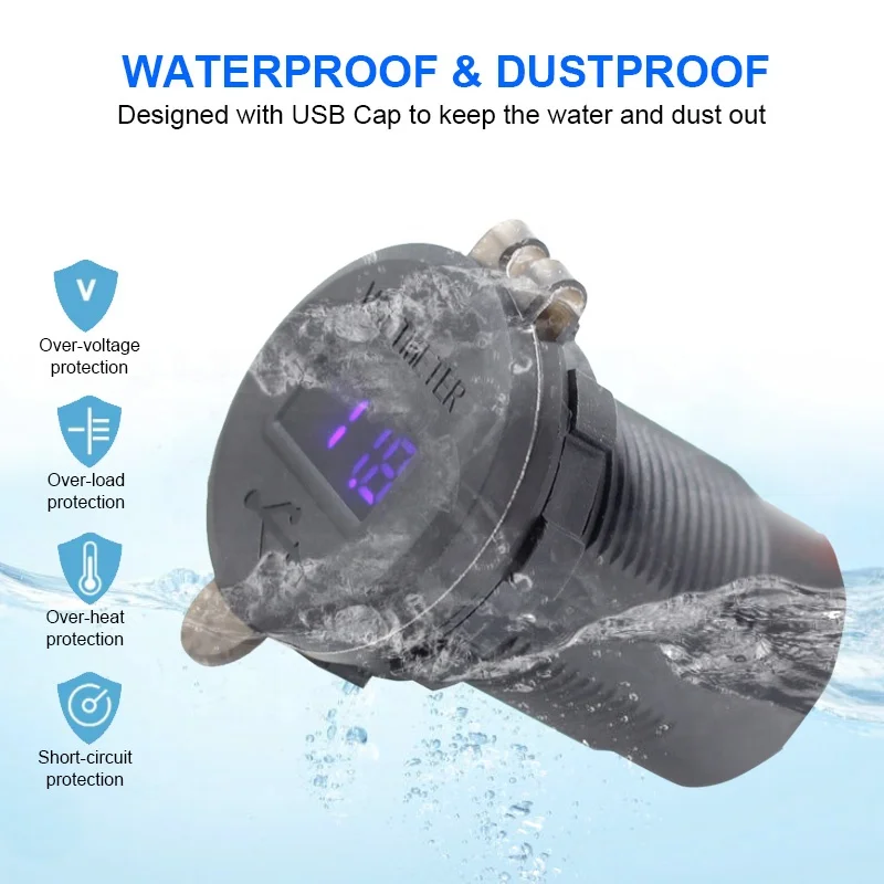 Dual USB QC 3.0 Port 20W PD Type C Car Charger Socket with Voltmeter and Power Switch for Bus RV