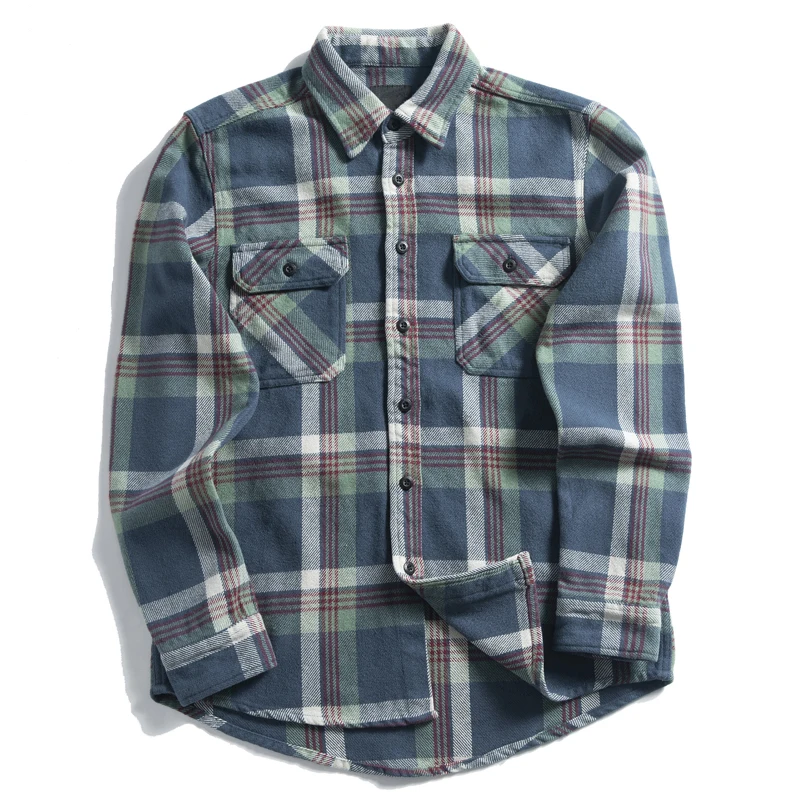 Wholesale Men Fleece Flannel Shirts Long Sleeve Button Up Shirt Custom Logo 100% Cotton Classic Fit Plaid Flannel Shirts