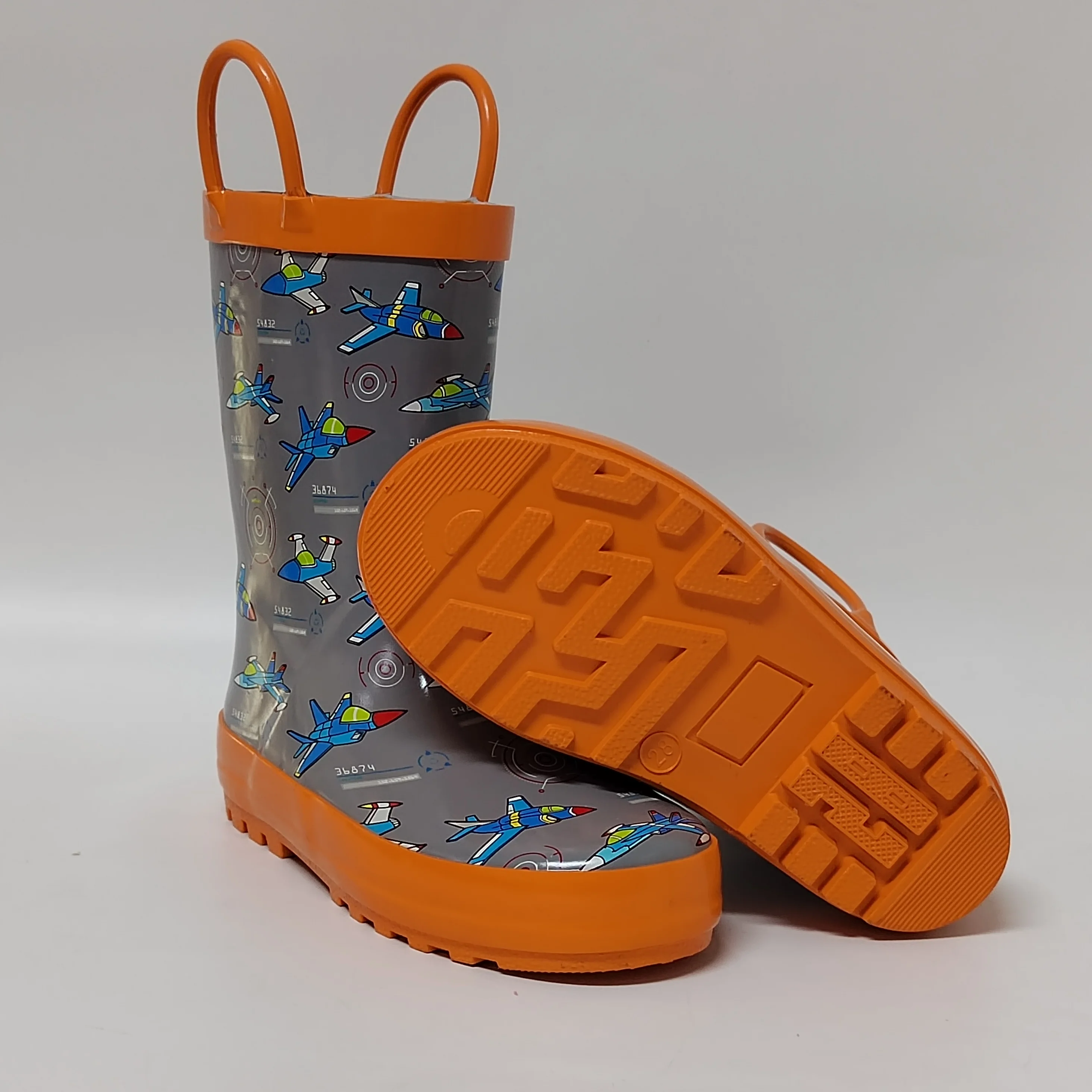 the most popular design airplane model printed color lining rubber wellies for children