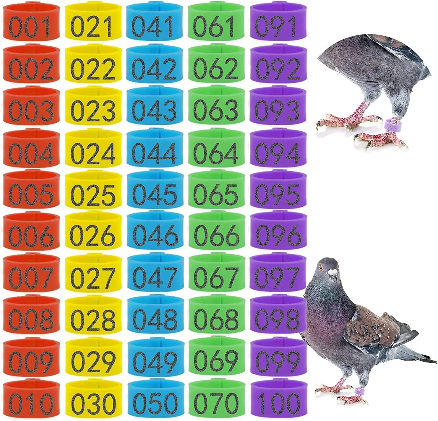 100pcs/bag 8/9/10mm Bird Leg Bands Rings Colorful 001-100 Numbered Pigeon Foot Rings for Quail Dove Finch and Small Poultry