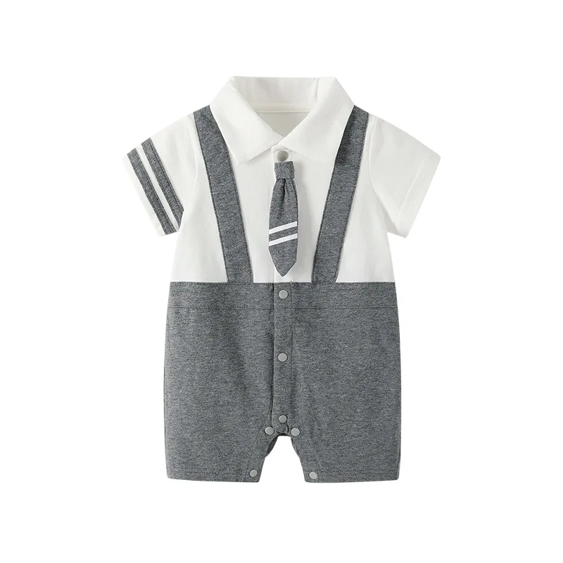 Summer Baby Onesie Gentleman Wear Rompersuit Short Sleeved Crawling Suit For Newborn 100 Days One-Year-Old Baby