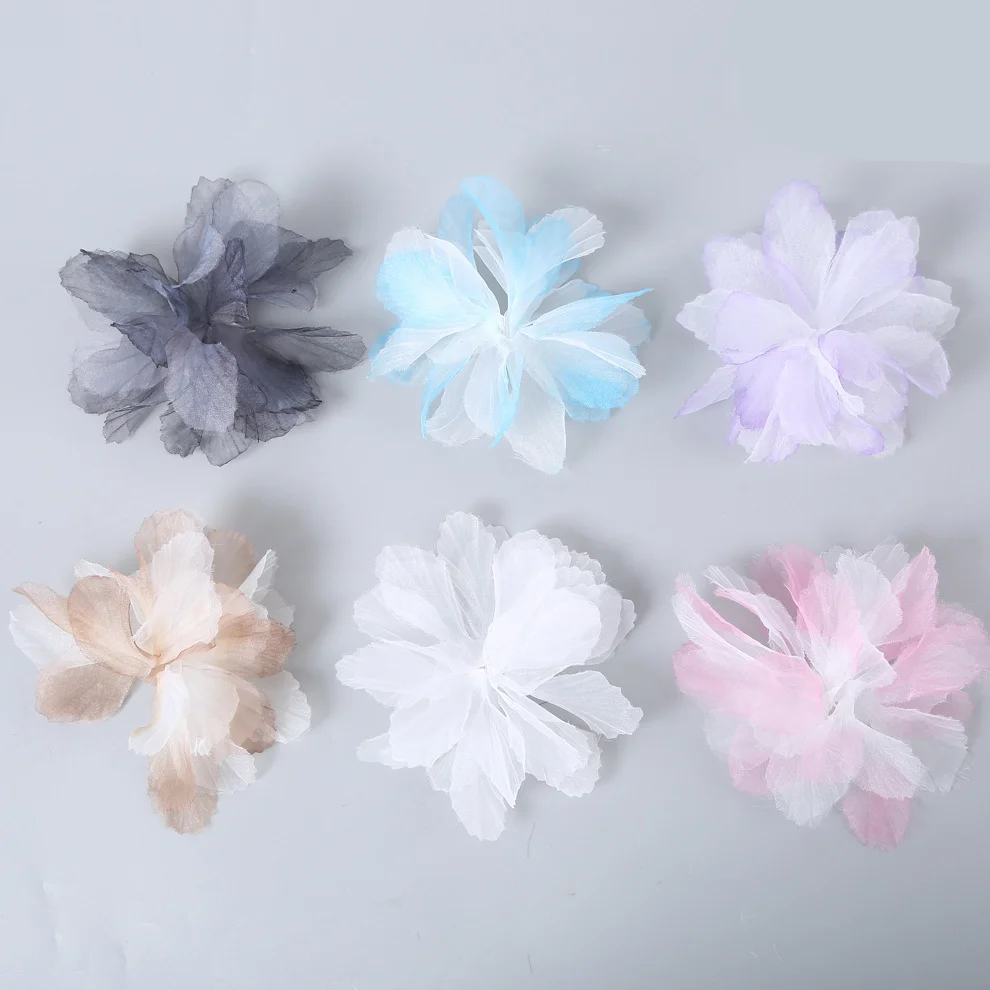 Wholesale 3d Handmade Flowers Multicolor Auxiliary Headdress Decorative Flower Lace Chiffon Flower Trim Organza Ribbon