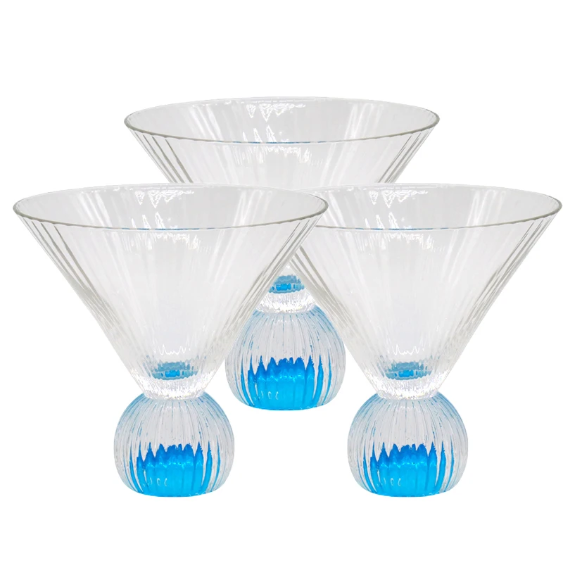 Clear Ribbed Martini Glasses Cocktail Ball Stem Wine Glass Goblets Whiskey Cup for Bar Glassware