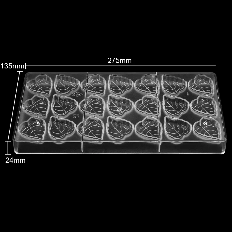 21-Piece Clear Jelly Candy Making Mold Polycarbonate Leaf Chocolate Mould