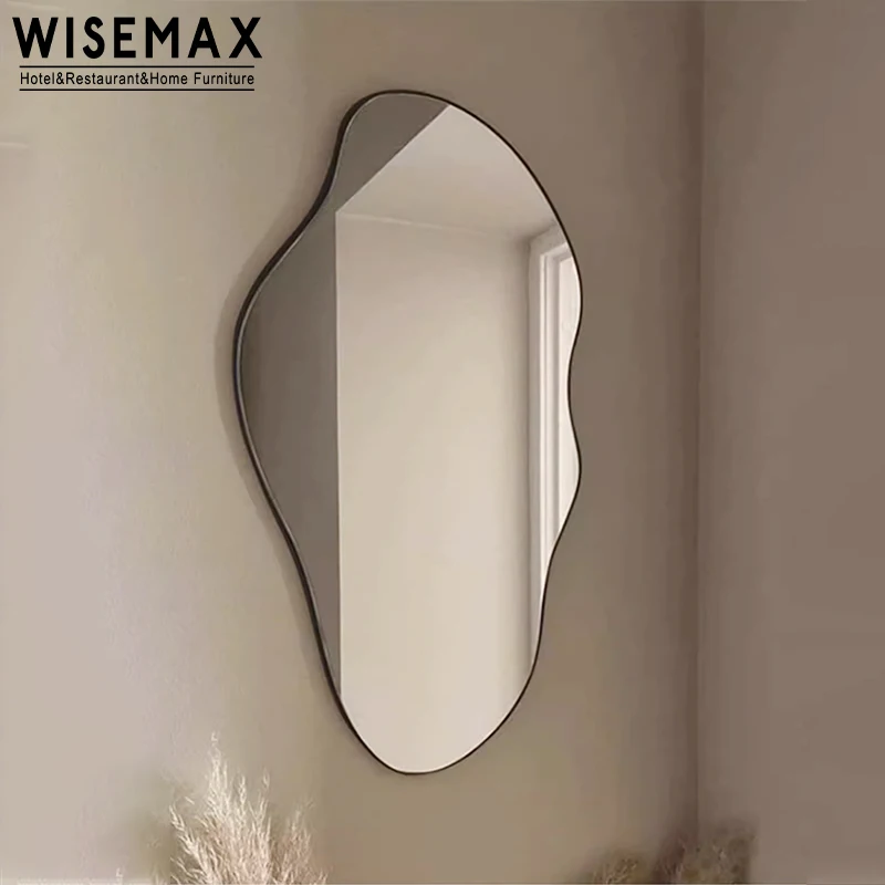 WISEMAX FURNITURE Elegant modern home decorative durable metal frame wall-mounted big irregular dressing mirror for living room