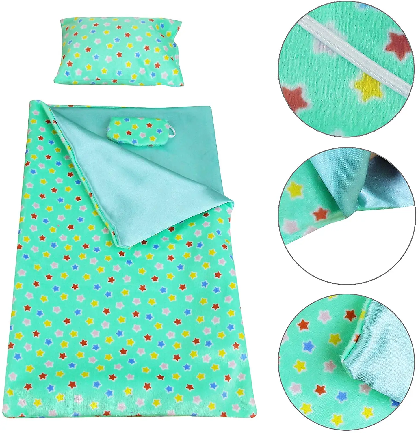 3 Pcs American 18 Inch Girl Doll Sleeping Bag, Pillow and Blindfold for 16-18 Inch Doll Sleeping Clothes and Accessories