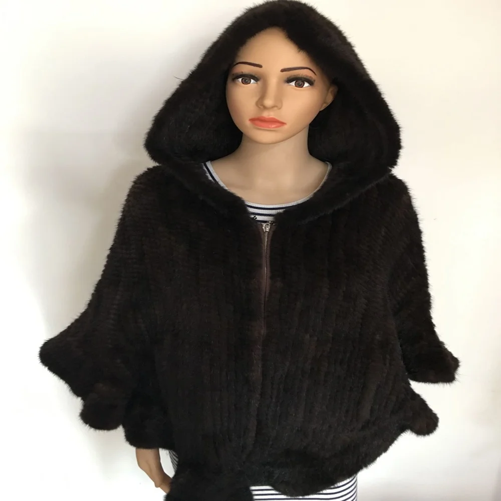 Luxury Knitted Mink Fur Cape / Wholesale price Mink Fur Shawl