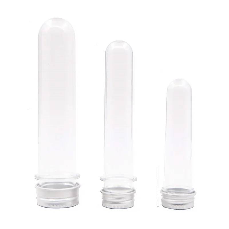 factory Wholesale Cheap Multiple Sizes PET plastic Test Tubes With aluminum Screw Caps