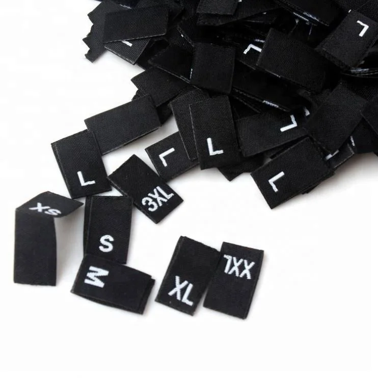 Wholesale In Stock Non Logo Centerfold Black Color 100%Polyester Woven Size Label Tag For Tops