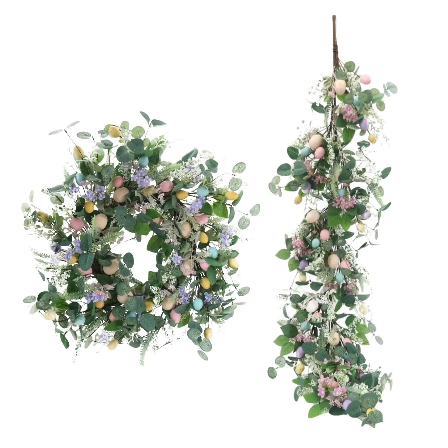 Easter Decoration Artificial Wreath with Easter Eggs Eucalyptus and Assorted Twigs Flowers Easter Wreath & Garland