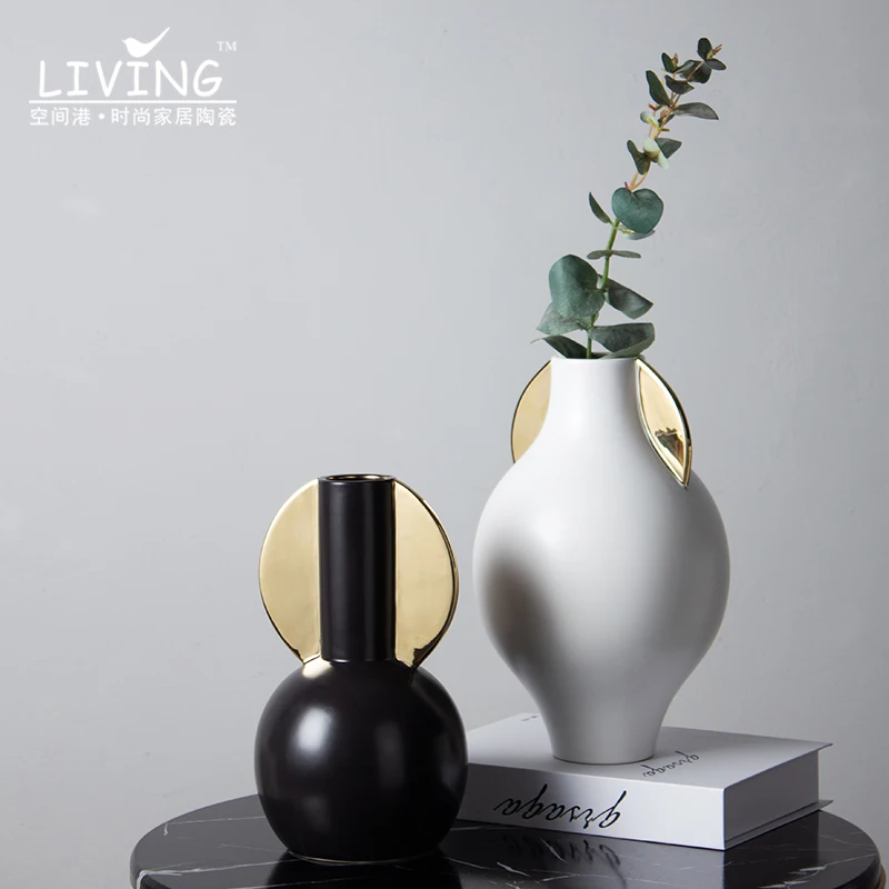 Minimalist Home Decor Art Handicraft Table Decoration Flower Vase Modern Interior White Black Nordic Ceramic for