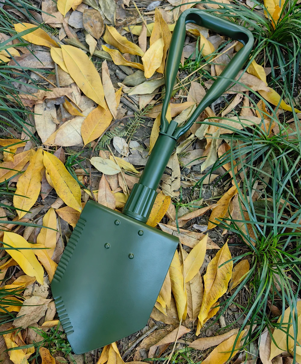 Tri-Fold Survival Shovel, Camping, Gardening, Beach Shovel  Heavy Duty Carbon Steel Entrenching Tool Folding Shovel