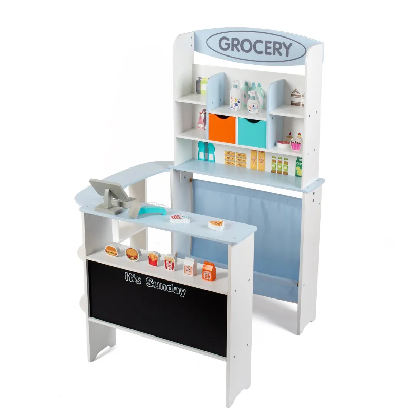 New style simulation stall shop kids play toy wooden grocery sales shop parent child interactive supermarket toys