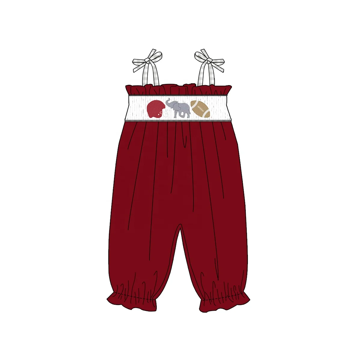 Puresun custom football team smocked children clothing scalloped collar little girl cotton dress with elephant embroidery