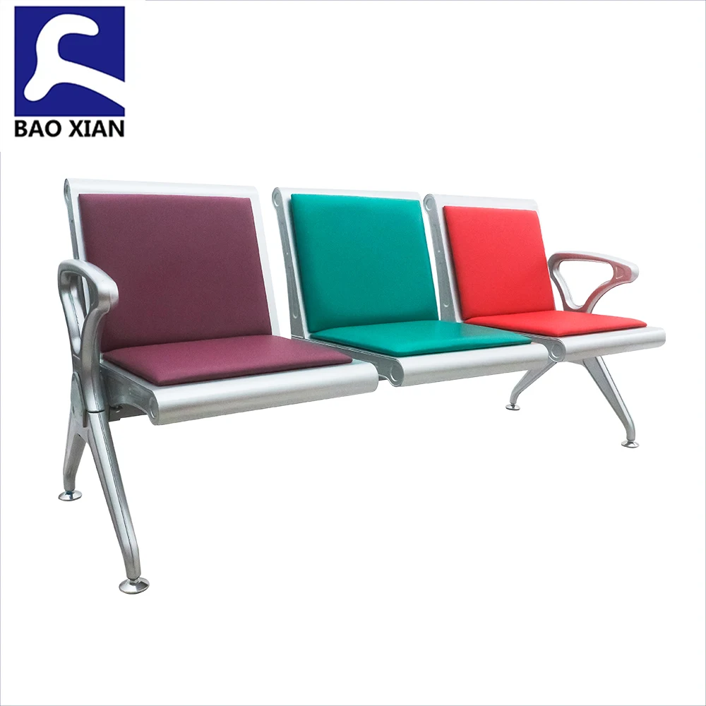 Factory Supply colour pvc cushion three seats steel hospital airport waiting chair
