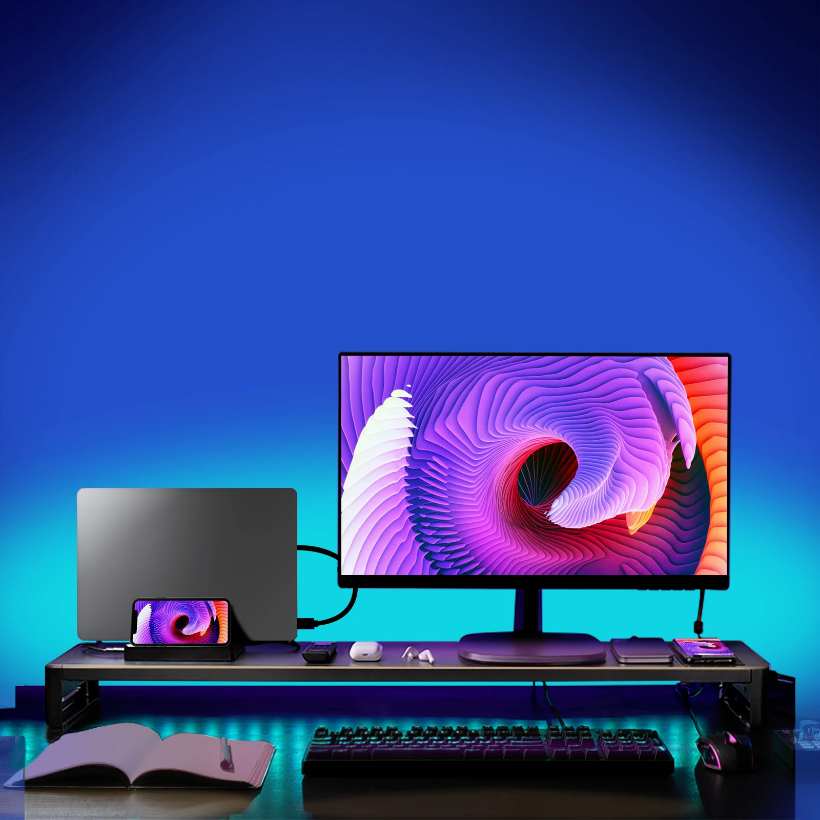  Vaydeer monitor desk table stand with USB hub support transfer data metal aluminum computer laptop dual
