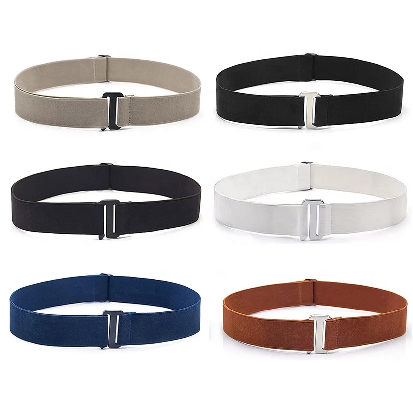No Show Buckle Free Invisible Women Stretch Elastic Web Strap Belt with Flat Buckle for Men Jeans Pants