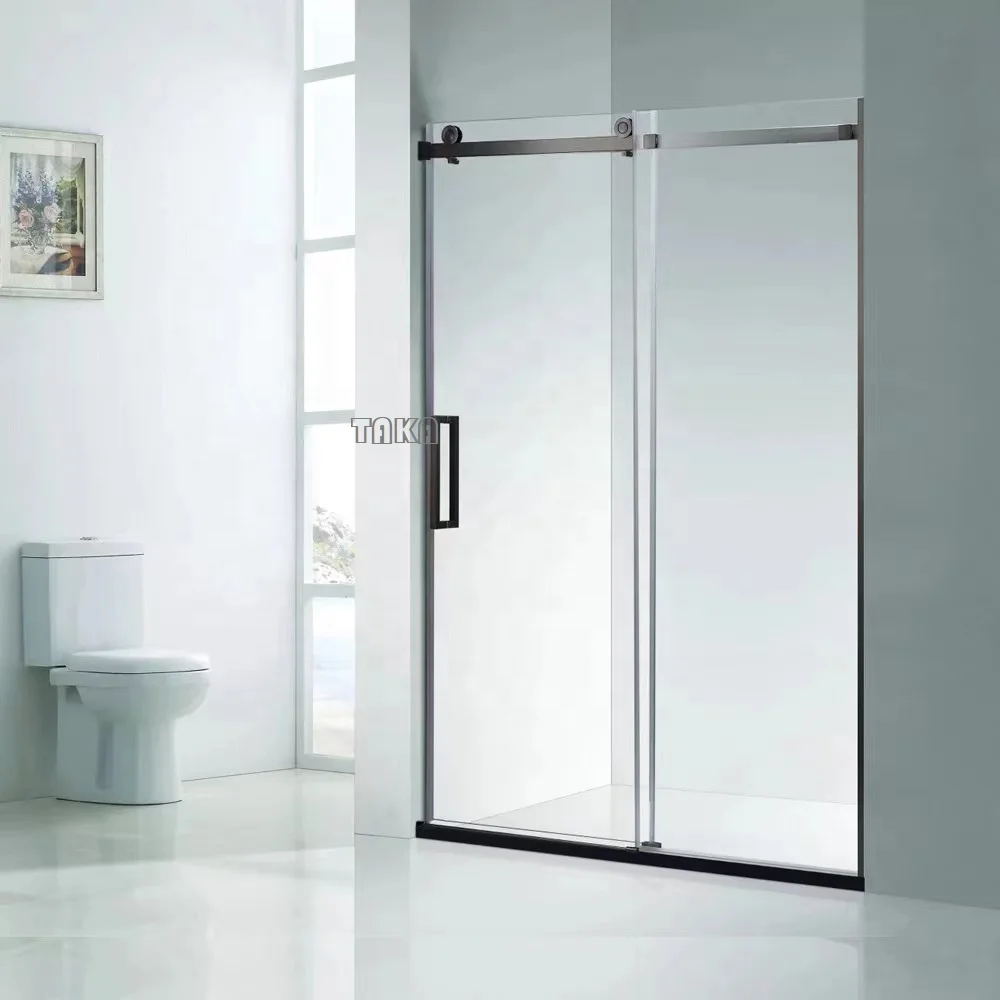 Factory supply black sliding shower enclosure frameless for bathroom