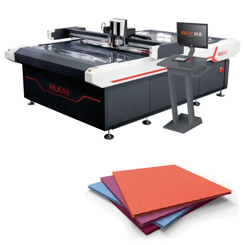 China RUK package lining flatbed cutter pe film cutting machine/box sample PVC felt table box making machine for corrugated card