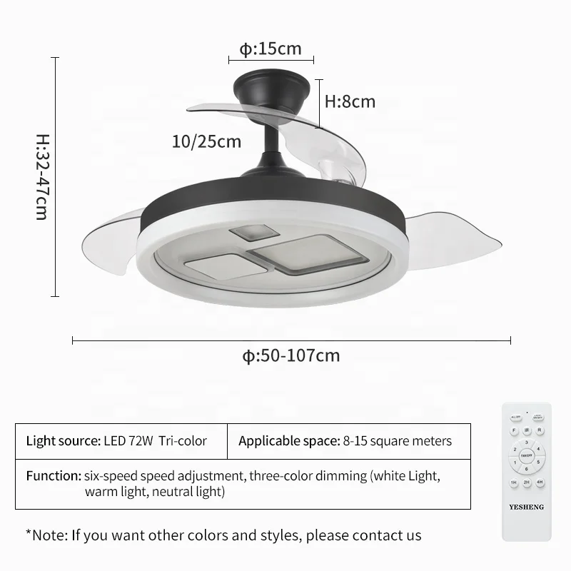 Y036 Modern remote control 42 inch bladeless 110/220v ceiling fans with lights lamp led designer luz con ventilador oculto techo