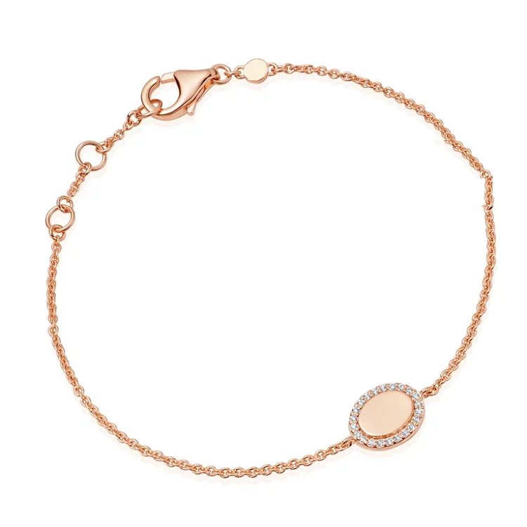 Personalized 925 sterling silver 14k gold zircon oval blank disc custom name bracelet