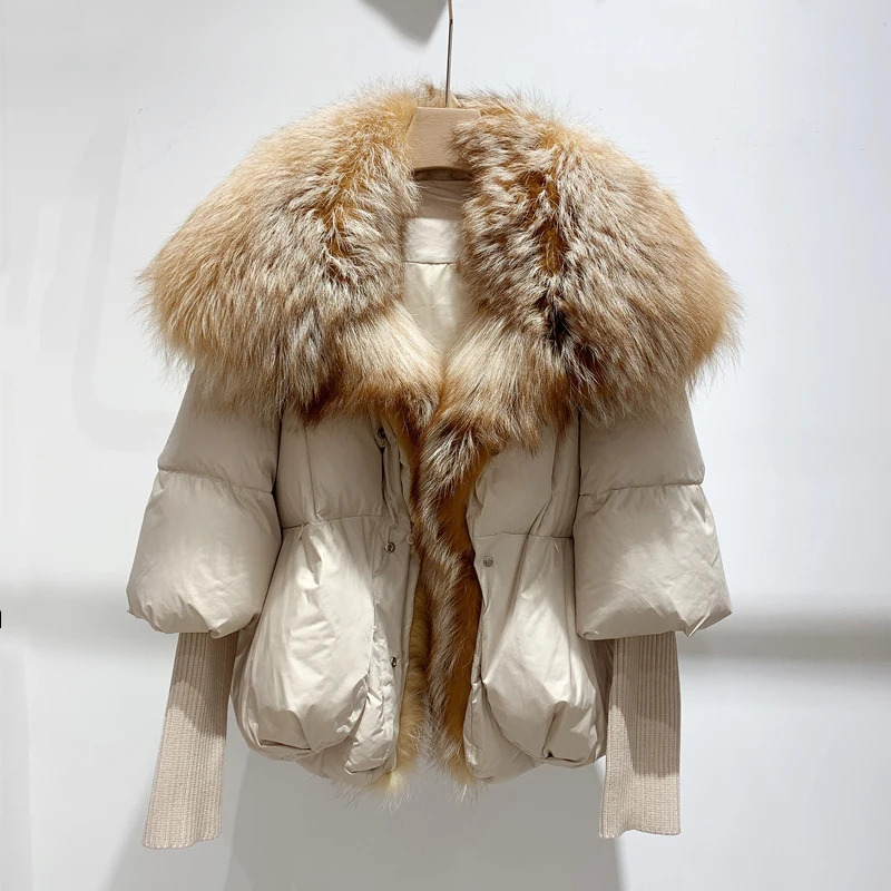 Jancoco Fashion Big Real Fur Collar Women Bubble Down Puffer Coat